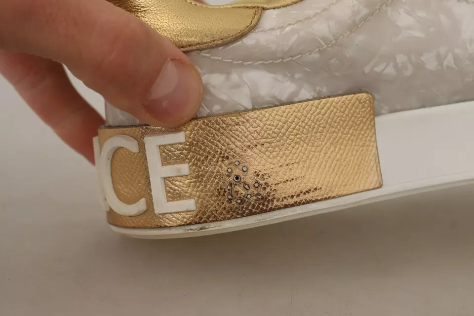 Dolce &amp; Gabbana Weiße Portofino Perlmutt Sneakers Freizeitschuhe