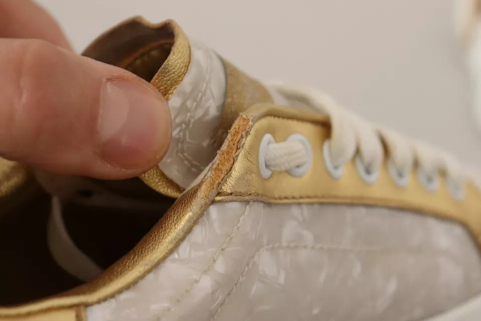 Dolce &amp; Gabbana Weiße Portofino Perlmutt Sneakers Freizeitschuhe