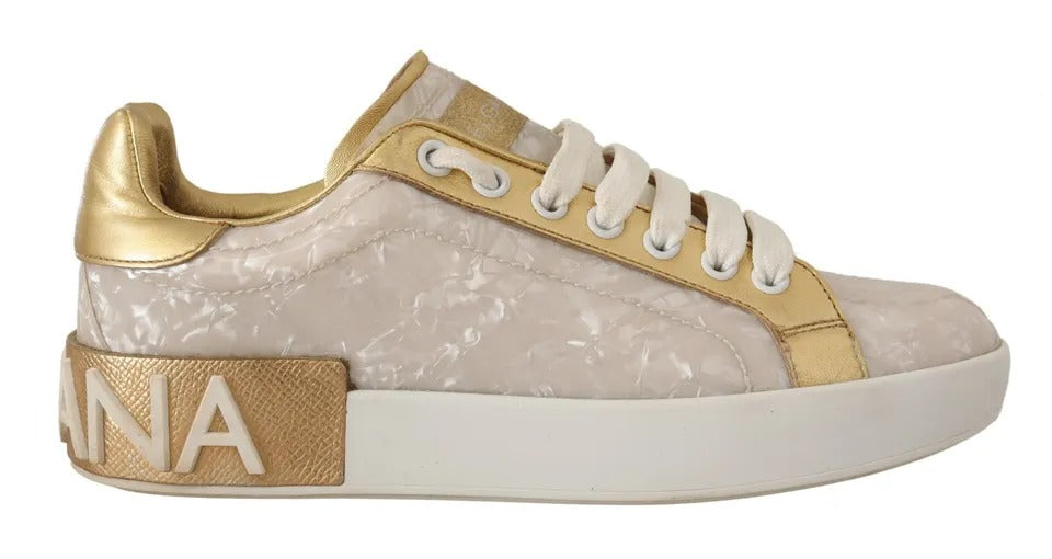 Dolce &amp; Gabbana Weiße Portofino Perlmutt Sneakers Freizeitschuhe