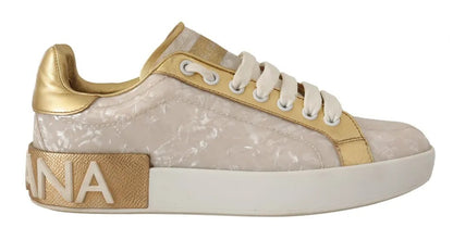 Dolce &amp; Gabbana Weiße Portofino Perlmutt Sneakers Freizeitschuhe