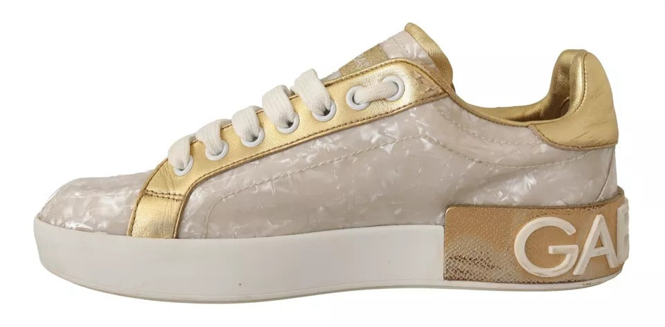 Dolce &amp; Gabbana Weiße Portofino Perlmutt Sneakers Freizeitschuhe