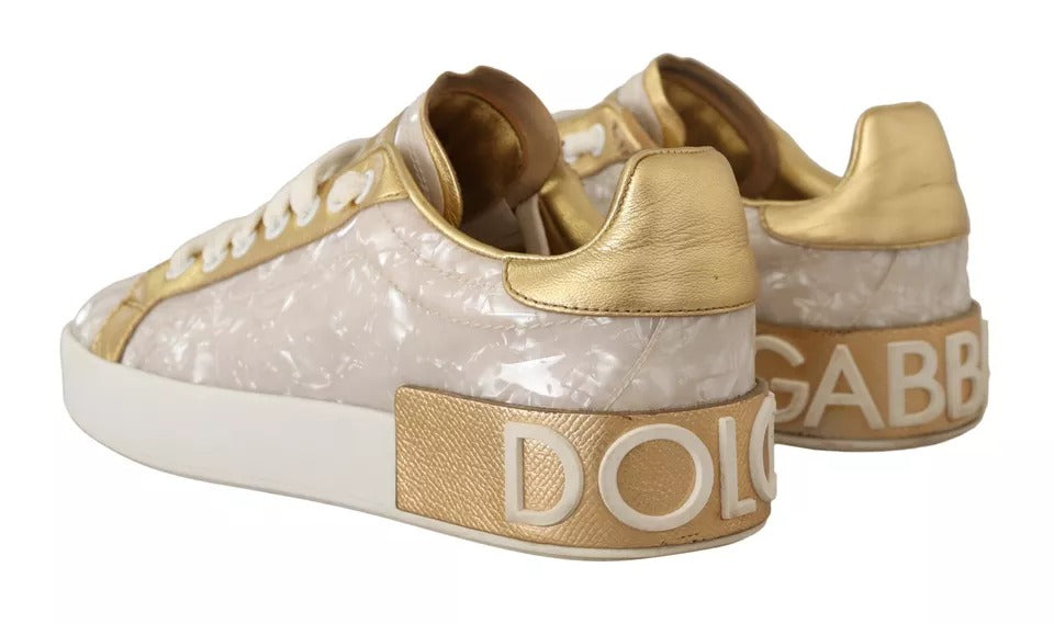 Dolce &amp; Gabbana Weiße Portofino Perlmutt Sneakers Freizeitschuhe