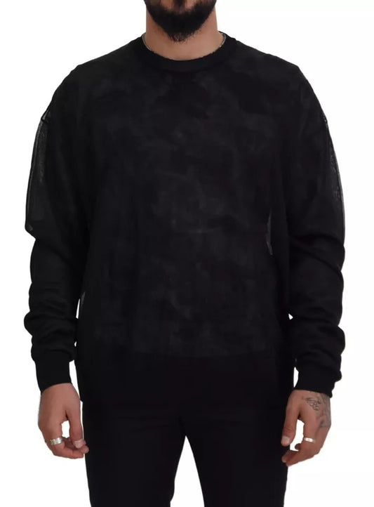 Dolce &amp; Gabbana – Schwarzer Polyester-Pullover mit Rundhalsausschnitt