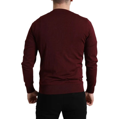 Dolce &amp; Gabbana Bordeaux Wollstrickpullover mit Rundhalsausschnitt