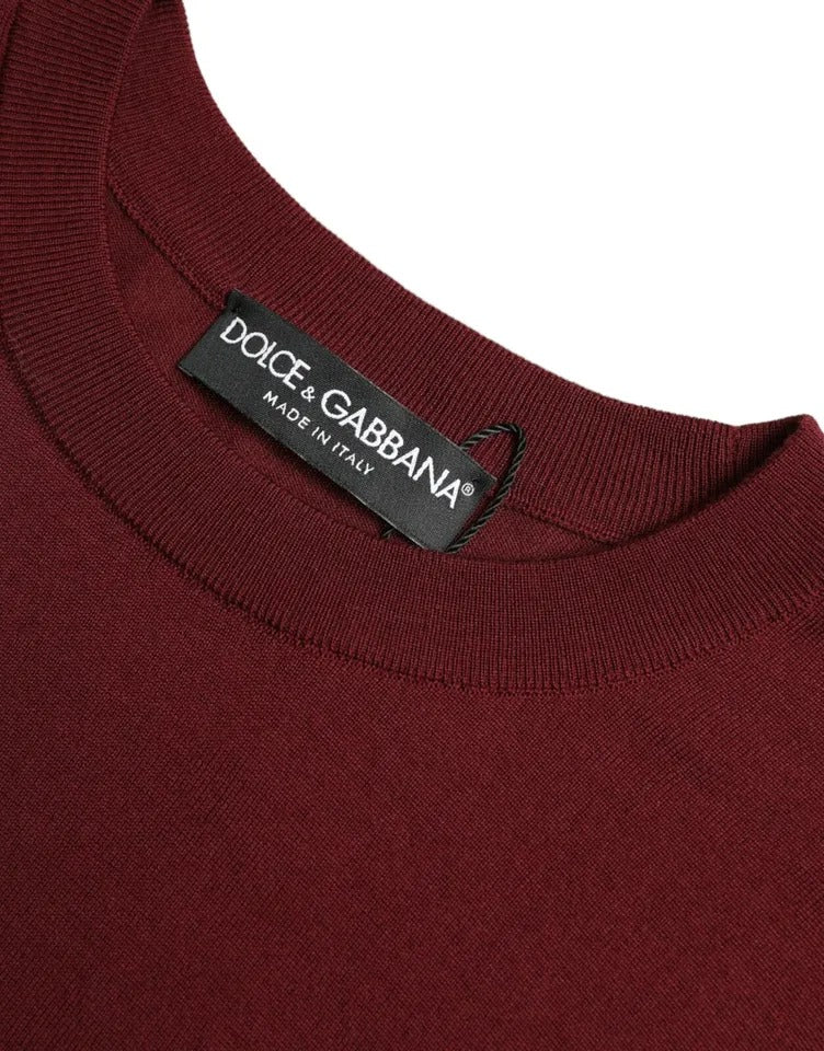 Dolce &amp; Gabbana Bordeaux Wollstrickpullover mit Rundhalsausschnitt