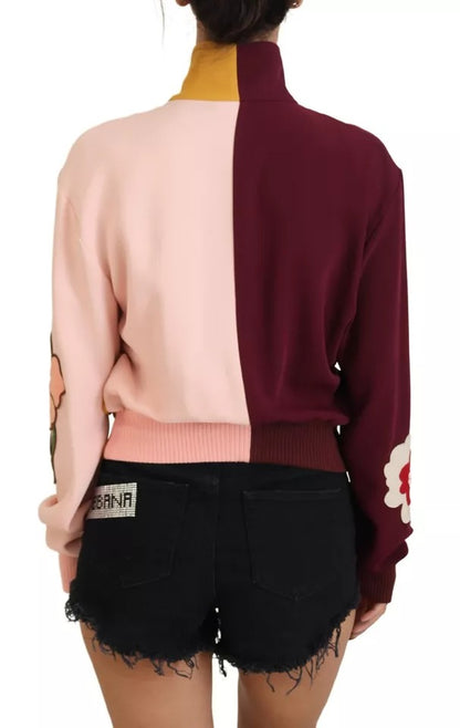 Dolce &amp; Gabbana – Mehrfarbiger Viskose-Pullover mit durchgehendem Reißverschluss und Blumenmuster