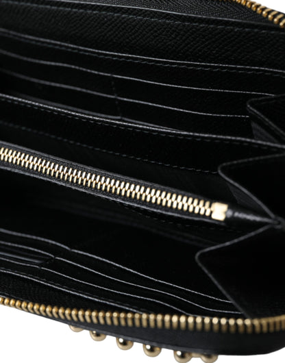 Dolce &amp; Gabbana Schwarz Blau Leder #DGFAMILY Reißverschluss Continental Herren Geldbörse