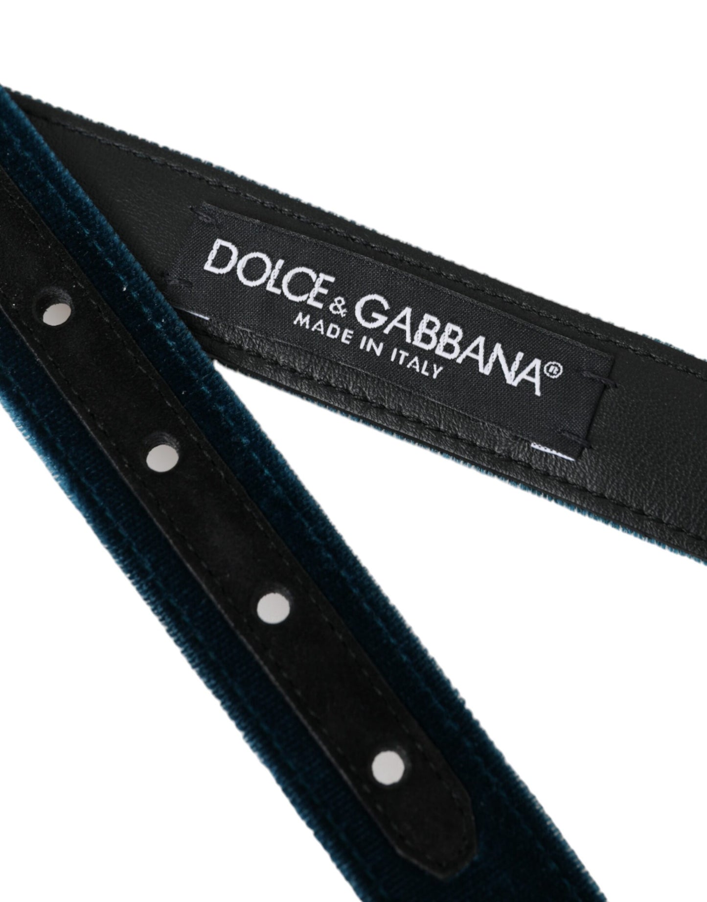 Dolce &amp; Gabbana Blauer Samtledergürtel mit silberner Metallschnalle