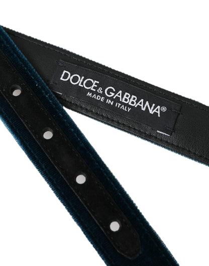 Dolce &amp; Gabbana Blauer Samtledergürtel mit silberner Metallschnalle