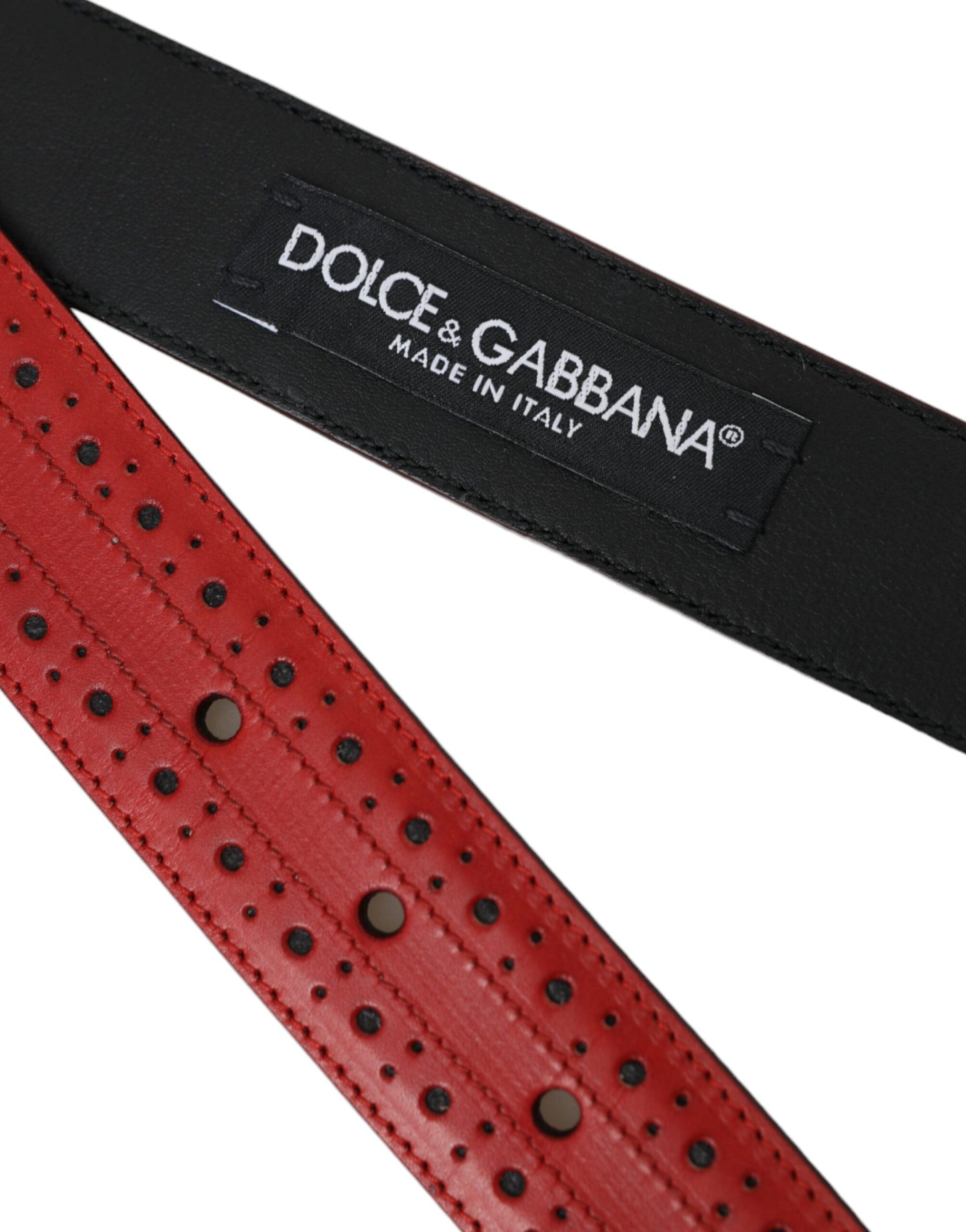 Dolce &amp; Gabbana – Roter Gürtel aus perforiertem Leder mit Metallschnalle für Herren