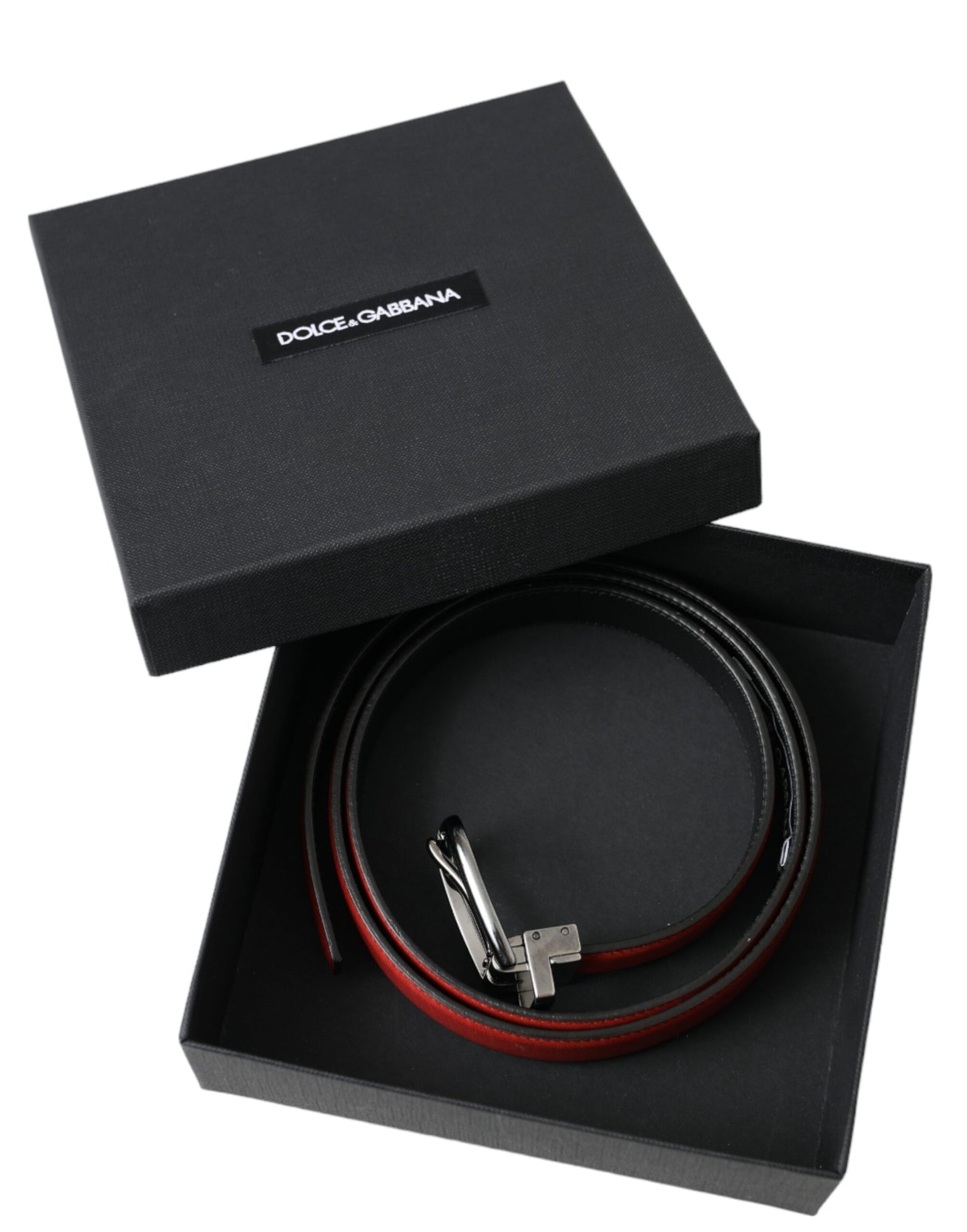 Dolce &amp; Gabbana Roter Ledergürtel mit silberner Metallschnalle Herren