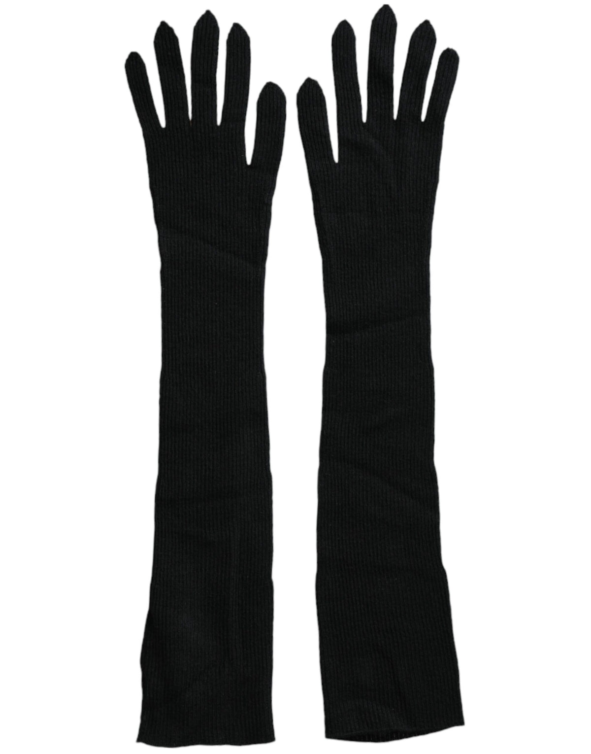 Dolce &amp; Gabbana – Schwarze, ellbogenlange Strickhandschuhe aus Kaschmir