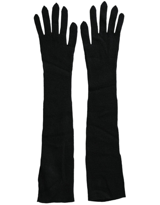 Dolce &amp; Gabbana – Schwarze, ellbogenlange Strickhandschuhe aus Kaschmir