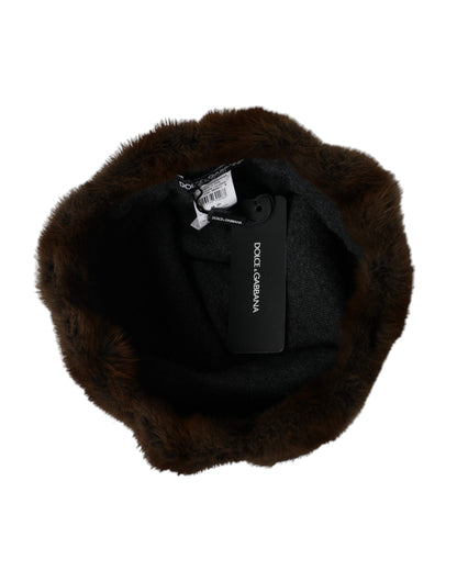 Dolce &amp; Gabbana Braune Wieselpelz-Mütze aus Kaschmir für Damen