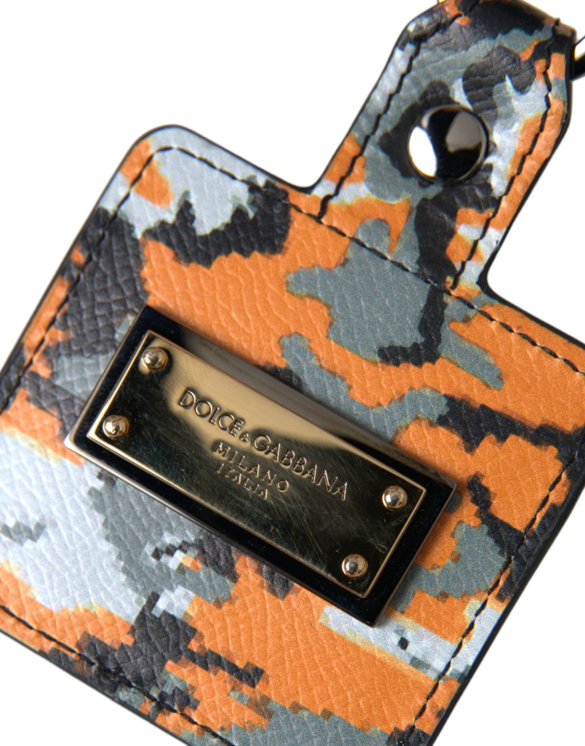 Dolce &amp; Gabbana Airpods-Hülle aus Leder mit mehrfarbigem Camouflage-Print und Logo aus Metall