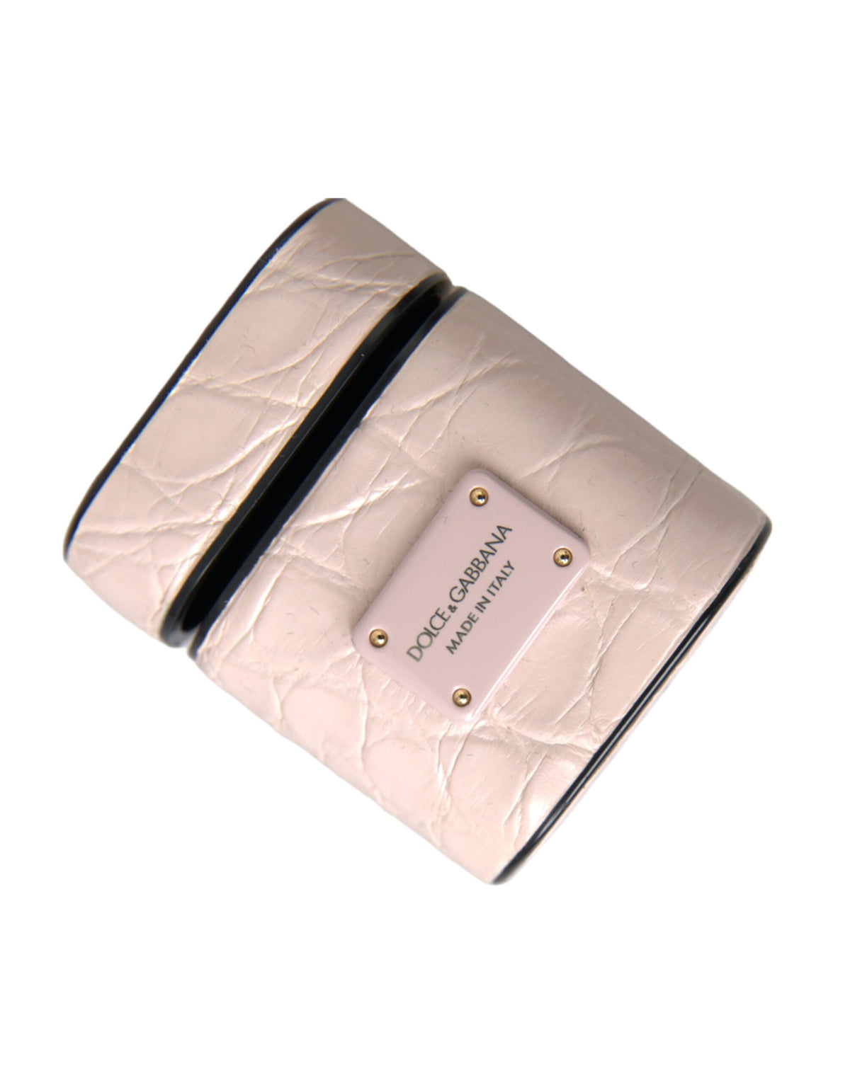 Dolce &amp; Gabbana – Airpods-Hülle aus hellrosa Leder mit Metall-Logoplakette