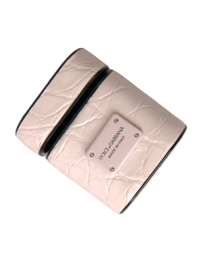 Dolce &amp; Gabbana – Airpods-Hülle aus hellrosa Leder mit Metall-Logoplakette