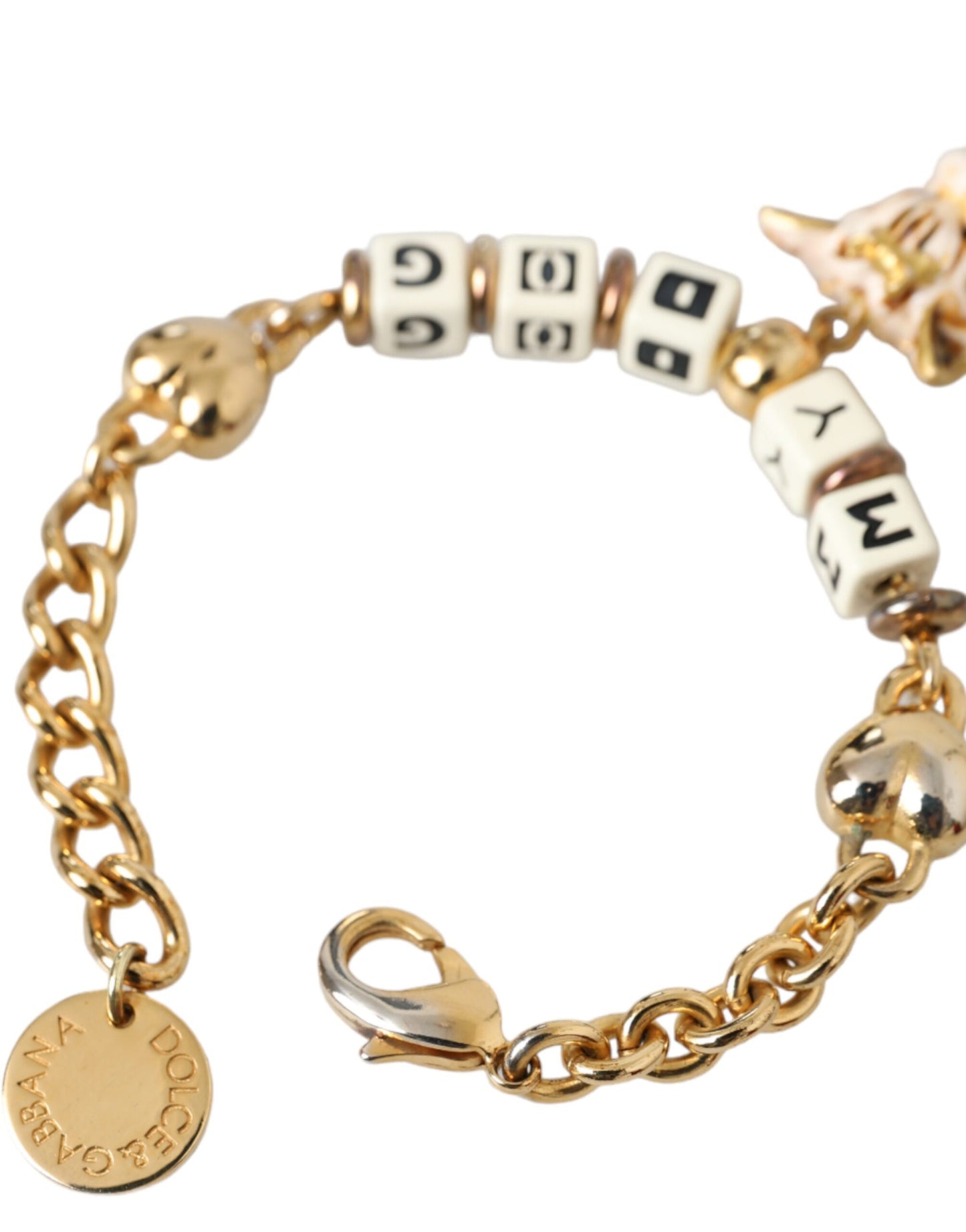 Dolce &amp; Gabbana – Goldfarbenes Messingkettenarmband „MY DOG“ mit Herzmotiv