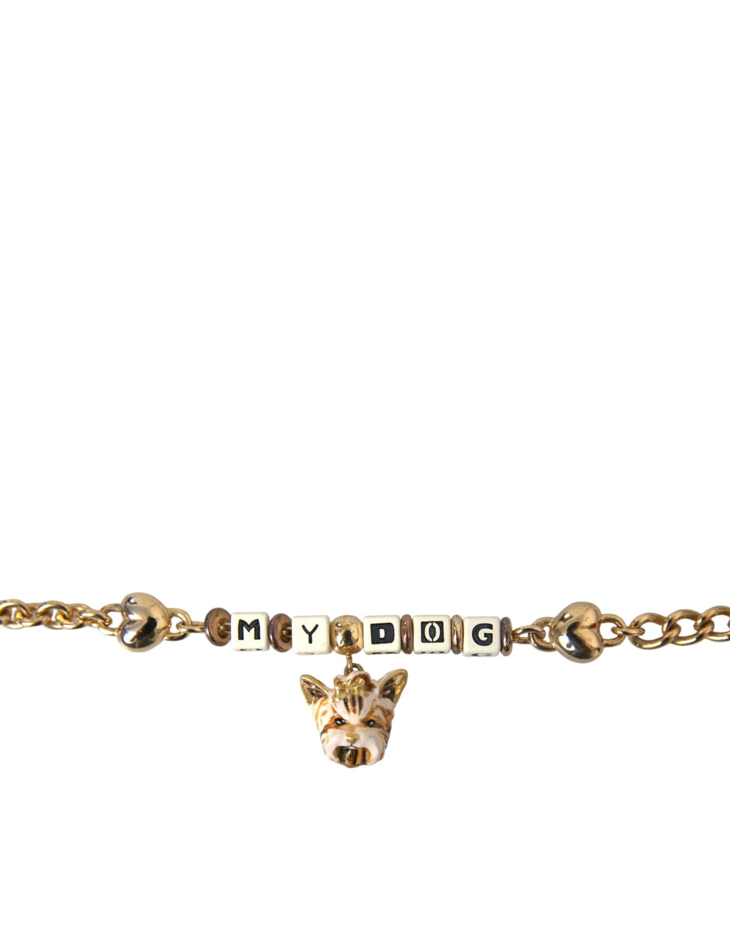 Dolce &amp; Gabbana – Goldfarbenes Messingkettenarmband „MY DOG“ mit Herzmotiv