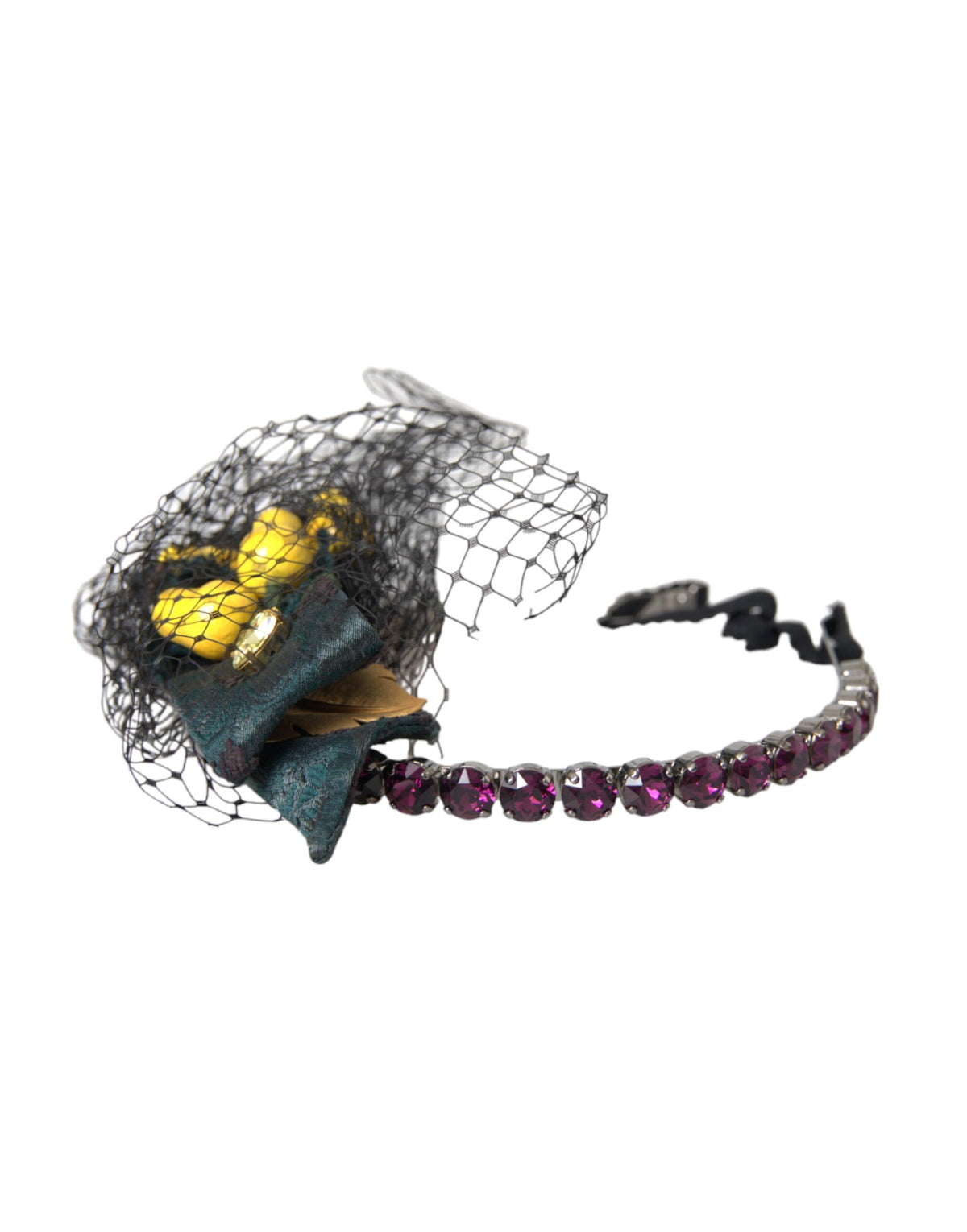 Dolce &amp; Gabbana Schwarze Zitronen Sizilien Lila Kristallnetz Stirnband Diadem