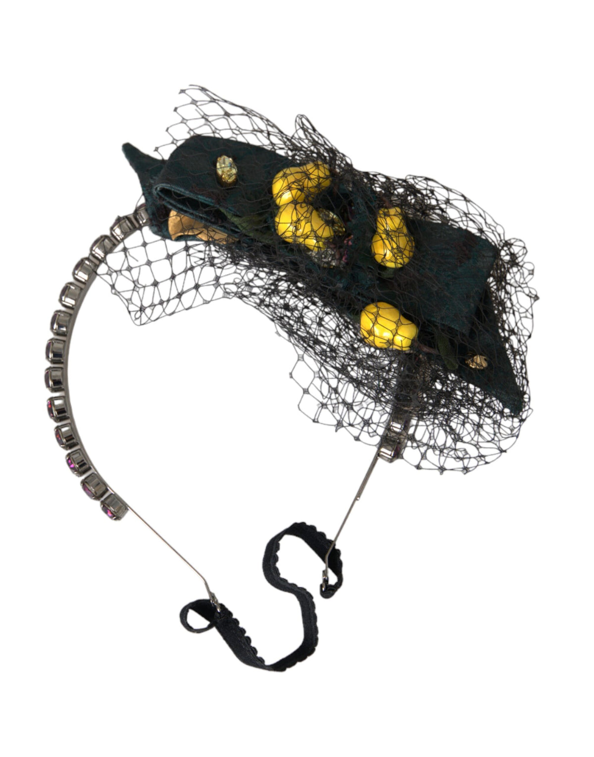 Dolce &amp; Gabbana Schwarze Zitronen Sizilien Lila Kristallnetz Stirnband Diadem