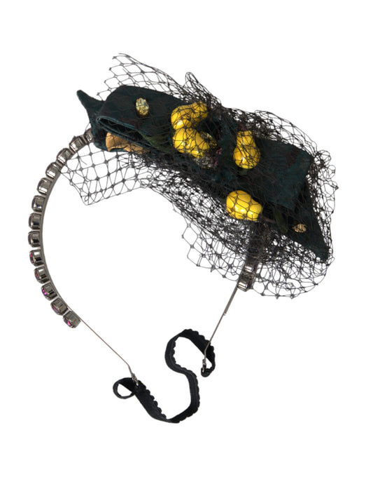 Dolce &amp; Gabbana Schwarze Zitronen Sizilien Lila Kristallnetz Stirnband Diadem