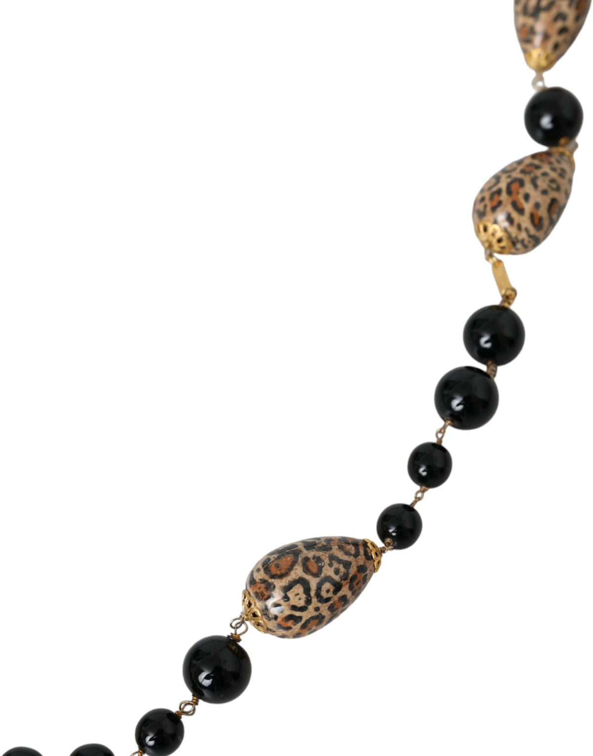 Dolce &amp; Gabbana – Lange Halskette aus goldfarbenem Messing mit schwarzen Perlen