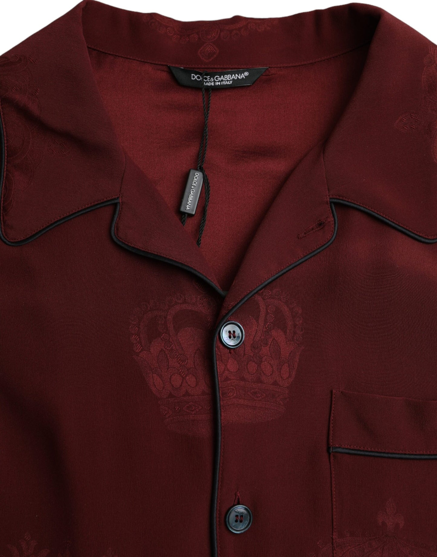 Dolce &amp; Gabbana – Langärmliges Hemd aus Jacquard-Seide mit Krone in Kastanienbraun