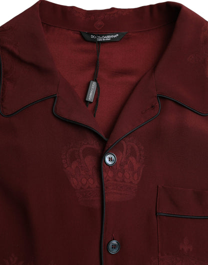 Dolce &amp; Gabbana – Langärmliges Hemd aus Jacquard-Seide mit Krone in Kastanienbraun