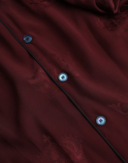 Dolce &amp; Gabbana – Langärmliges Hemd aus Jacquard-Seide mit Krone in Kastanienbraun