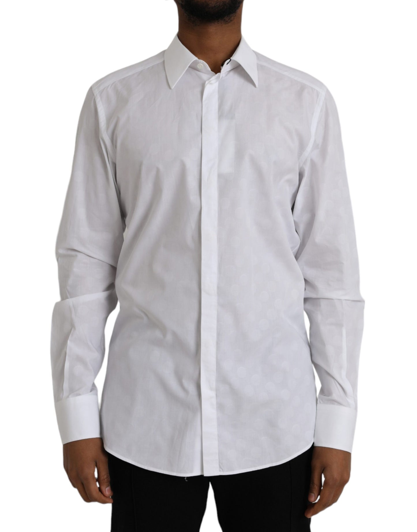 Dolce &amp; Gabbana Weißes gepunktetes Baumwollkleid GOLD Hemd