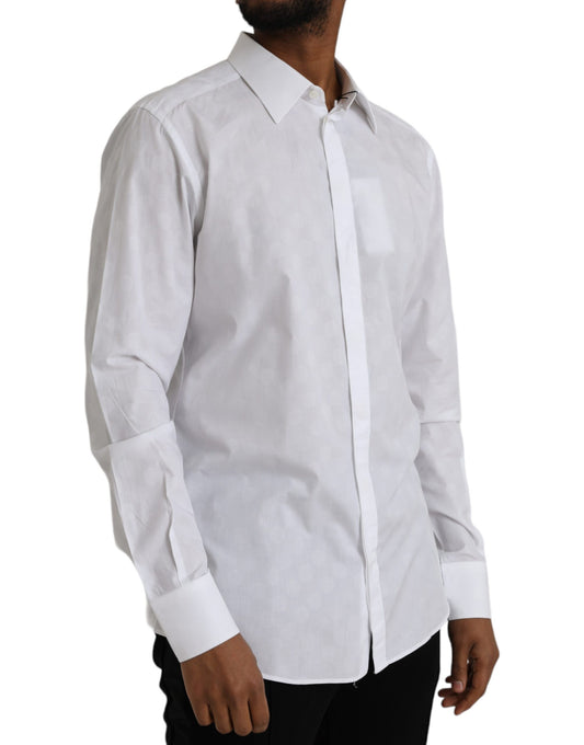 Dolce &amp; Gabbana Weißes gepunktetes Baumwollkleid GOLD Hemd