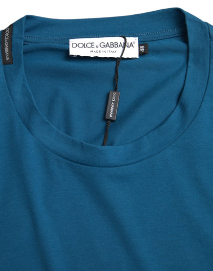 Dolce &amp; Gabbana – Blaues T-Shirt mit Rundhalsausschnitt und kurzen Ärmeln und Logo