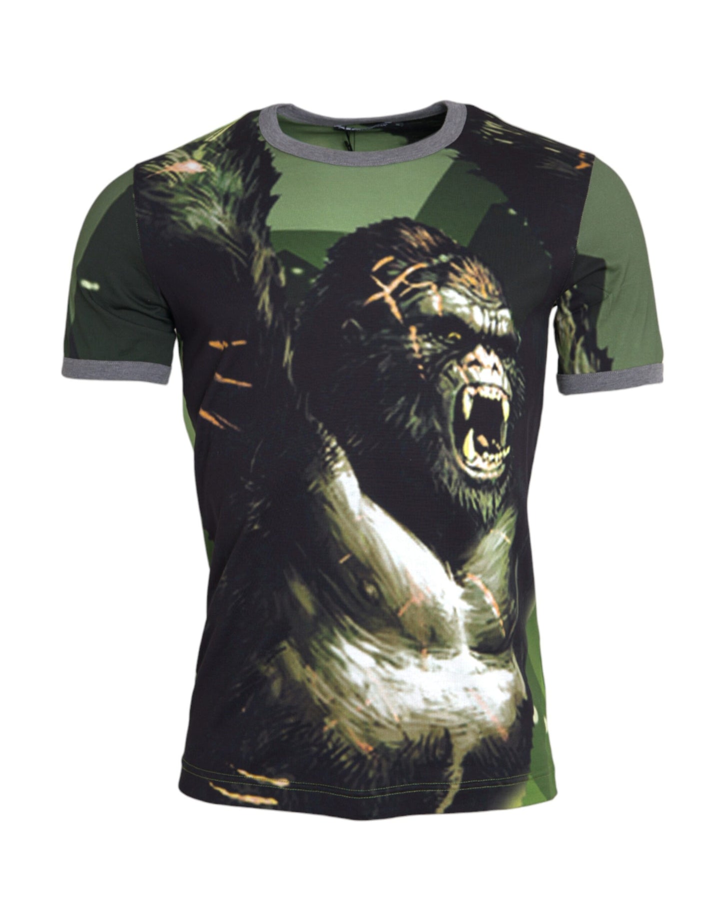 Dolce &amp; Gabbana Grünes T-Shirt aus Gorilla-Baumwolle mit kurzen Ärmeln