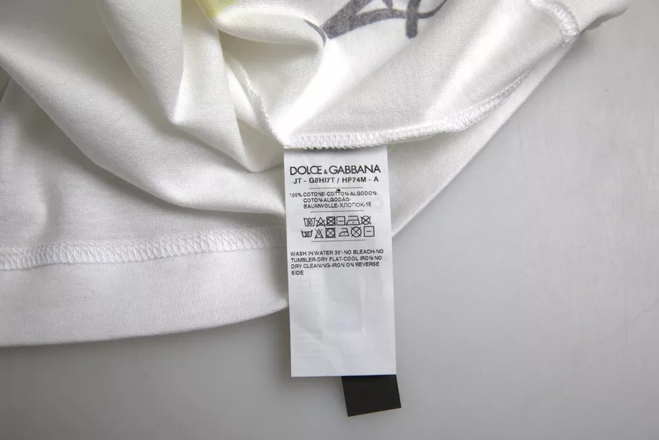 Dolce &amp; Gabbana – Weißes, grafisches Baumwoll-T-Shirt mit kurzen Ärmeln für Herren
