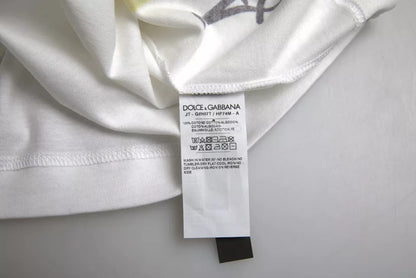 Dolce &amp; Gabbana – Weißes, grafisches Baumwoll-T-Shirt mit kurzen Ärmeln für Herren