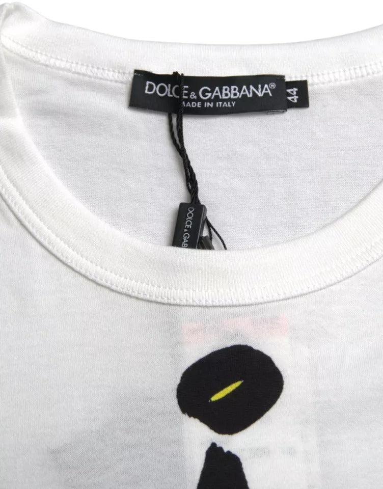 Dolce &amp; Gabbana – Weißes, grafisches Baumwoll-T-Shirt mit kurzen Ärmeln für Herren