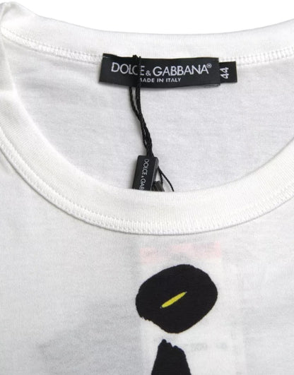 Dolce &amp; Gabbana – Weißes, grafisches Baumwoll-T-Shirt mit kurzen Ärmeln für Herren