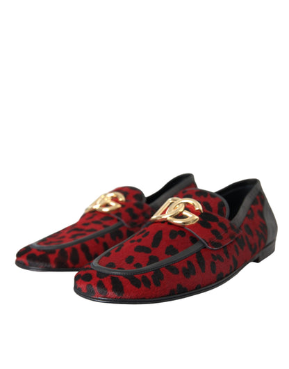 Dolce &amp; Gabbana Rot Schwarz Leopard DG Loafers Formelle Herrenschuhe