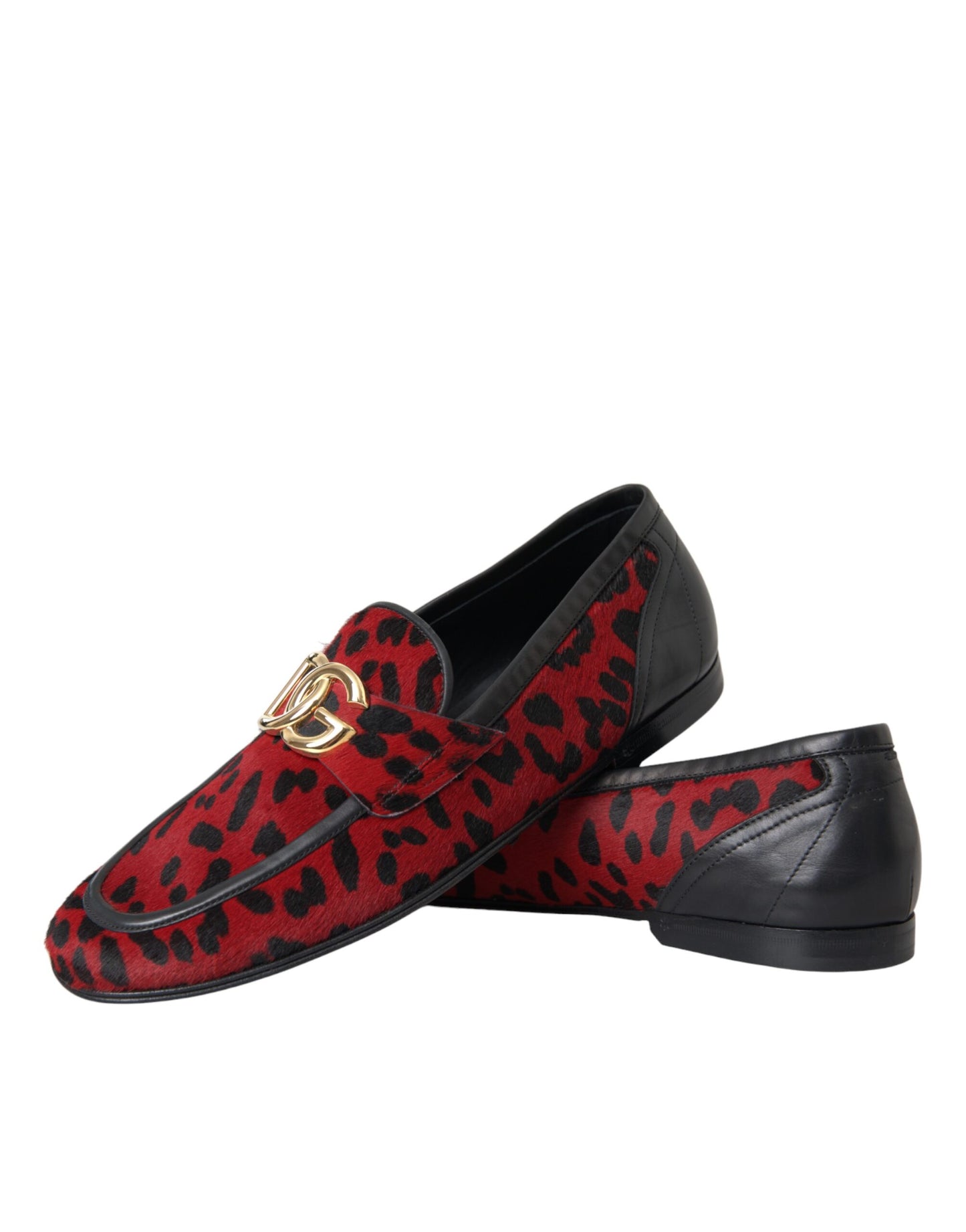 Dolce &amp; Gabbana Rot Schwarz Leopard DG Loafers Formelle Herrenschuhe