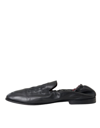 Dolce &amp; Gabbana – Schwarze Leder-Loafer mit Logo-Stickerei für Herren