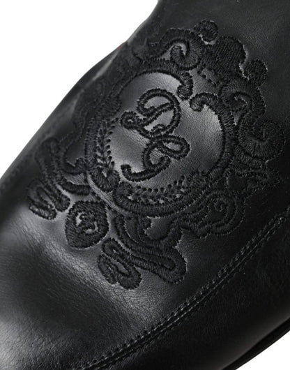 Dolce &amp; Gabbana – Schwarze Leder-Loafer mit Logo-Stickerei für Herren