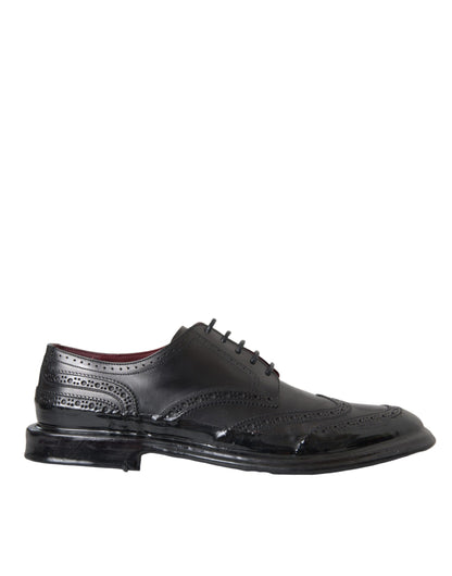 Dolce &amp; Gabbana – Oxford-Schuhe aus schwarzem Leder mit Flügelkappe für formelle Herren