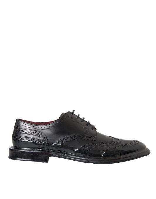 Dolce &amp; Gabbana – Oxford-Schuhe aus schwarzem Leder mit Flügelkappe für formelle Herren