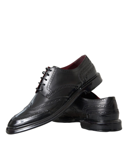 Dolce &amp; Gabbana – Oxford-Schuhe aus schwarzem Leder mit Flügelkappe für formelle Herren