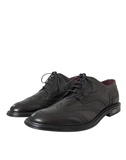 Dolce &amp; Gabbana – Oxford-Schuhe aus schwarzem Leder mit Flügelkappe für formelle Herren