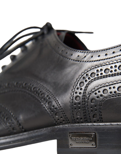 Dolce &amp; Gabbana – Oxford-Schuhe aus schwarzem Leder mit Flügelkappe für formelle Herren