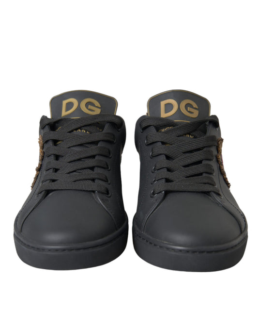Dolce &amp; Gabbana – Schwarze Sneakers aus Leder mit Herzverzierung