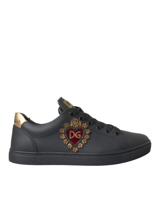 Dolce &amp; Gabbana – Schwarze Sneakers aus Leder mit Herzverzierung