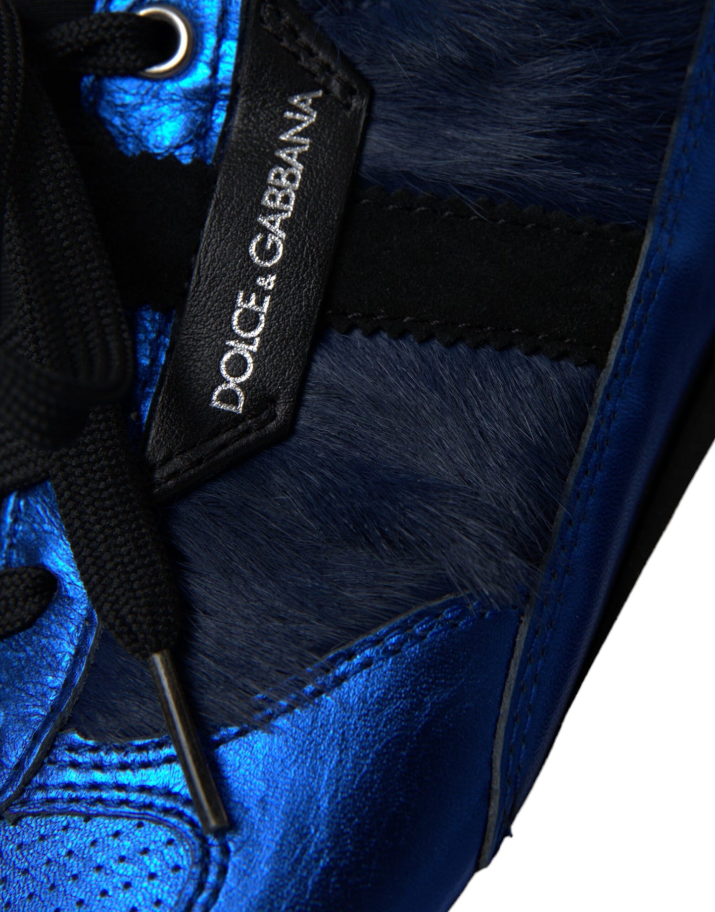 Dolce &amp; Gabbana Blaue schwarze Turnschuhe aus Kalbshaarleder